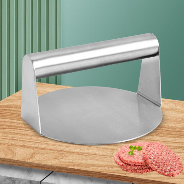 Smash Burger Press Rostfritt Stål, Köttpress, Cirkulär Silver