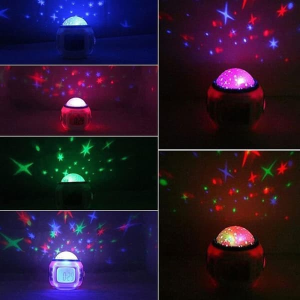 Værelse Stjernehimmel LED Natlys Projektor Lampe Soveværelse Musik Dato Tid Alarm Clock