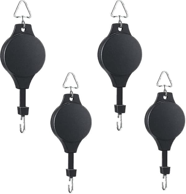 4-pack växt infällbar växtkrok rulle justerbar växthängare hängande blomkorg för trädgårdskorgar krukor och