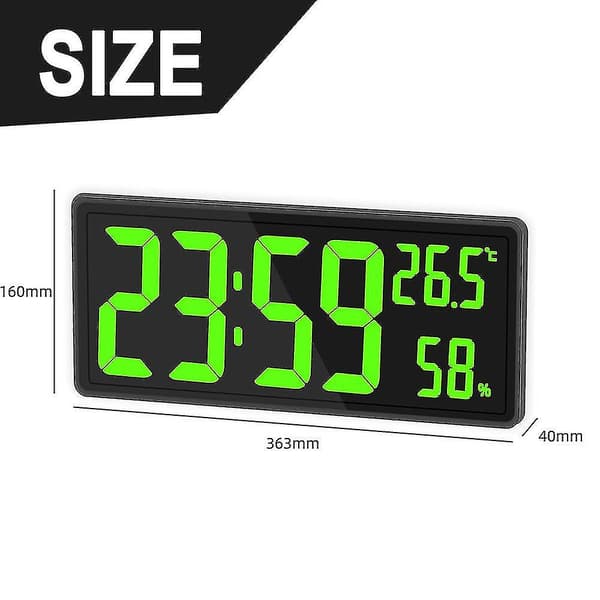 Digital Klocka Stor Display, Stor Digital Väggklocka Med Temperatur Och Luftfuktighet, Digital Väggklocka Med LED-Siffror För Sovrum, Kontor, Tydlig Re green