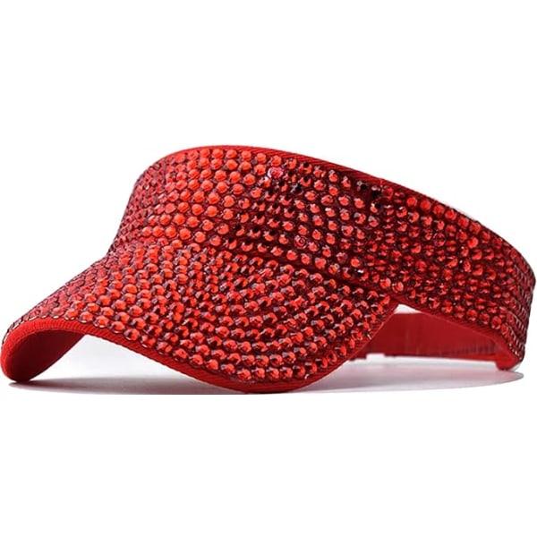 Bling Rhinestones Sport Solskjerm Hatter Justerbar Sommer Cap Visor Caps for Kvinner Jenter Red