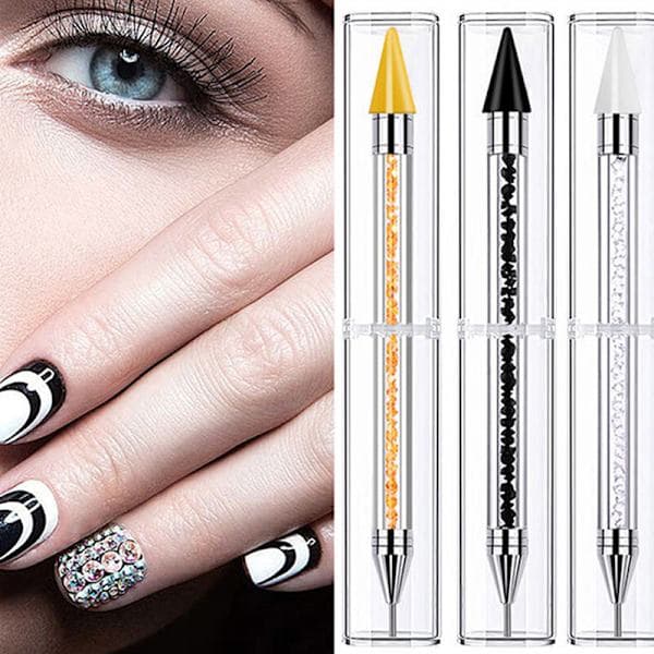 1:a Dubbelsidig Prickpenna Strassplockare Vaxpenna Nagelkonst Vit one size White