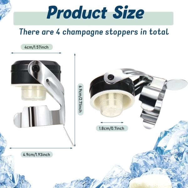 Rustfrit stål champagnepropper 2,71 x 1,93 tommer (8 stk.)
