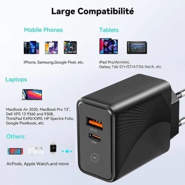 Rask lader 30W 2-porter kompatibel med iPhone 17 Pro Max - iPhone 17 Pro - 16 Pro - iPhone 15 Pro - Svart Svart