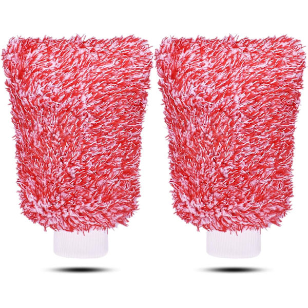 Mikrofiber Bilvask Vask Handsker Rengøringsudstyr Svamp, 2 Sæt Professionelle Ingen Ridser Polering Rengøringshandsker Red