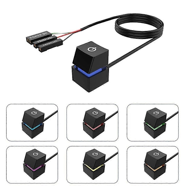 4m Ekstern PC Tænd/Sluk-Knap til Skrivebordscomputer Motherboard Black Colorful light