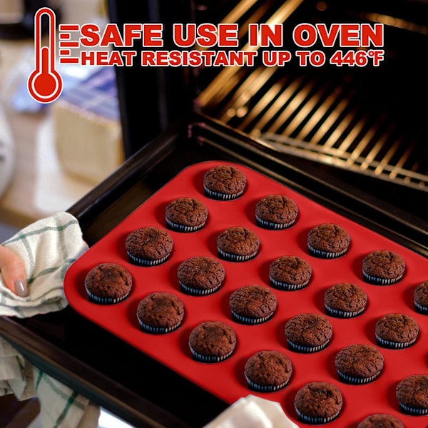 Silikon Muffinform - Mini 24 koppar Cupcakeform, Non-Stick Silikon Bakformar för att göra Muffins, Cupcakes, Choklad 1 Pack 24 Cups