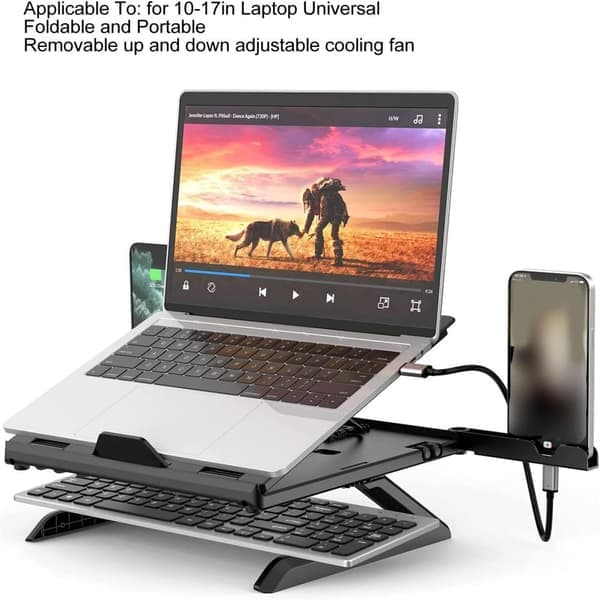 Bærbar aluminiumsfodstøtte, computerstander til Macbook, Laptop sort black