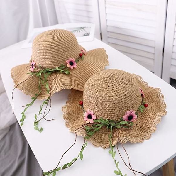 Dam Blommig Fällbar Floppy Bred Brätte Halm Solhatt Sommarhatt UPF 50+ Solskydd Hatt Strandmössa för Strandsemester Khaki