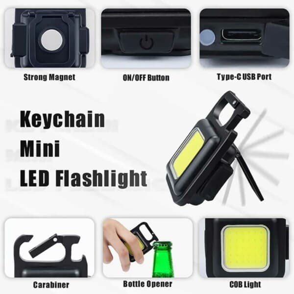 LED Lommelygte Overlevelsesnøglering med Karabinhage [JUN] black