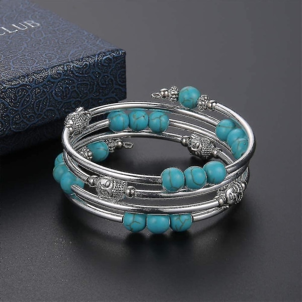 Hurtig levering af perler Chakra armbånd turkis armbånd - mode smykker wrap armbånd med tyk sølv metal og mala perler, fødselsdagsgaver til kvinder