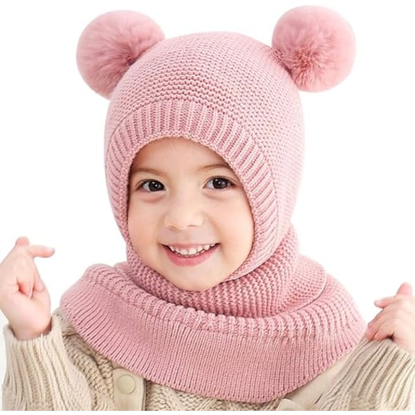 Talven lämmin hattuhuivi, jossa on Double Pom Pom lapsille, 48-52cm