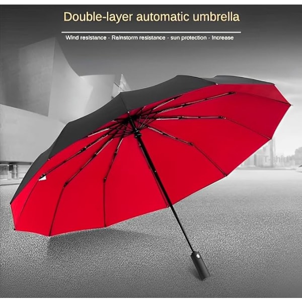 Herrarnas Svarta Brolly Vindtålig Dubbellager Stort Paraply Robust Kompakt Automatisk Lätt