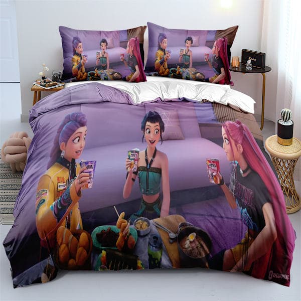 Huntrix Tryckt Sängklädesset | 1 Påslakan + 2 Örngott (Anime-tema)] RH-04 203*228cm three-piece set