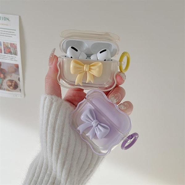 Kompatibelt skal för AirPods 2 & 1 Mjukt transparent TPU med söt 3D-färgad rosett-design Stöttåligt nyckelringsskydd för Airpods 2 & 1 gul yellow