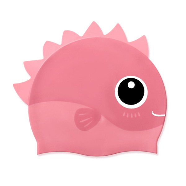 Lasten silikoninen uimahattu, sarjakuva-kuvio, pojille 3-12 vuotta, korvasuojilla - Rantahattu Pink Shark