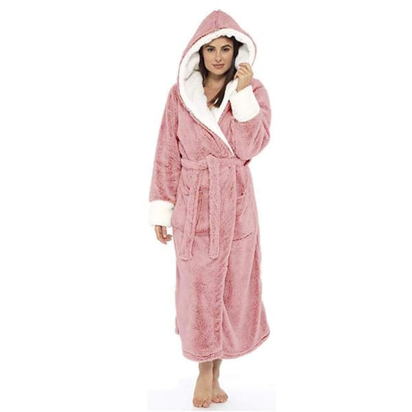 Vinterplysj badekåpe for kvinner med belte Rosa L Pink L