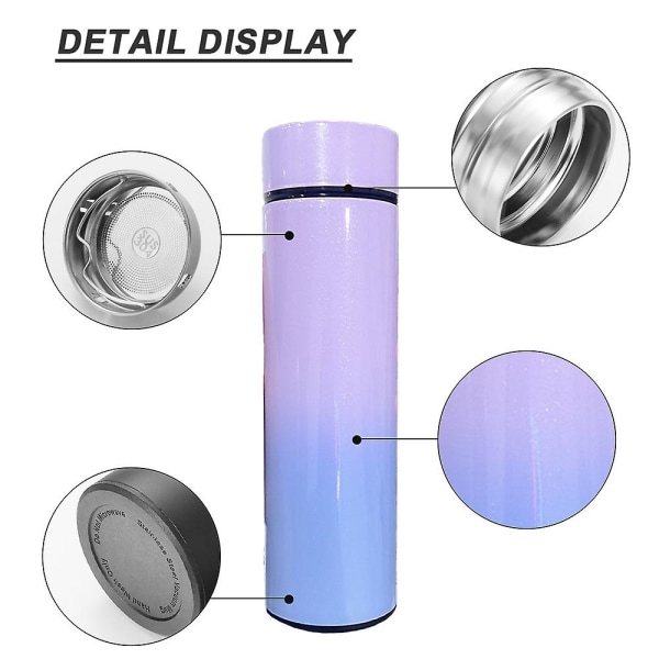 Vandflaske med LED-temperaturdisplay, dobbeltvægget vakuumisoleret vandflaske Øvre lilla og nederste blå upper purple and lower blue