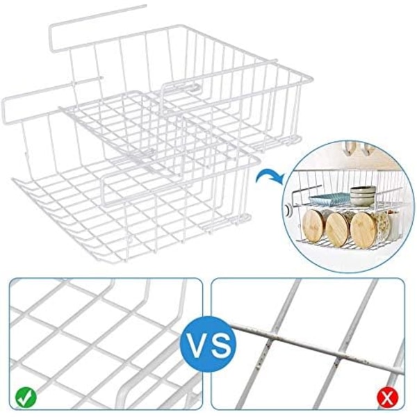 Under hylde opbevaringskurv, under skab hængende metaltråd opbevaringstråd kurv arrangør passer til dobbelte kroge til køkken pantry skrivebord bogreol skab