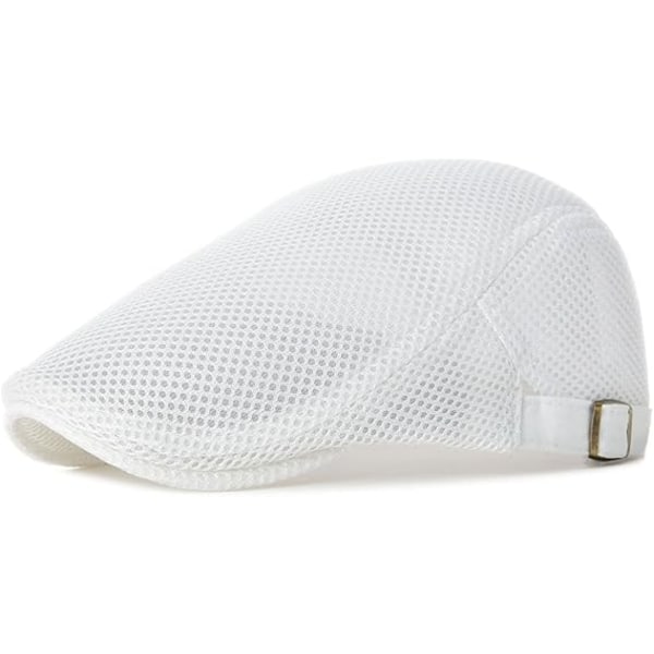 Newsboy Beret Ivy Cap Cabbie Flat Cap Justerbar Herr Andningsbar Mesh Sommarhatt White