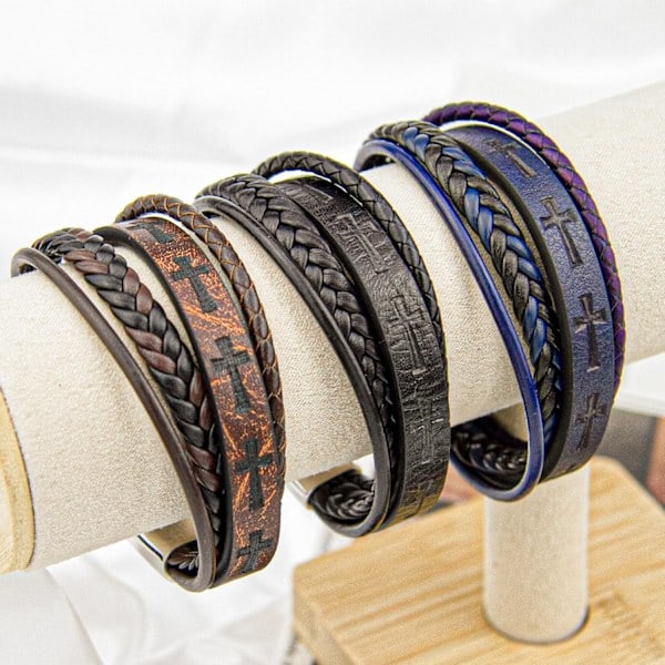 Läderarmband för män, armband för män, järnarmband för män, armband i rostfritt stål för män, vikingaarmband J