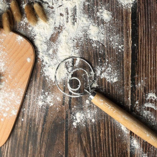 Deigvisp Brødbaking Verktøy Rustfritt Stål Dansk Deigkrok Brøddeigmikser Hånd Brøddeigvisp for Bakverk, Baking