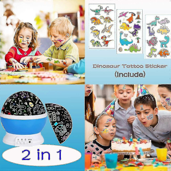 Dinosaur nattlys for barn, nattlys-projektor med innebygde 12 lyslåter, 360 graders rotasjon, 16 fargerike lys for barn, barnebursdager og fester