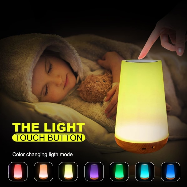 LED Natlampe Touch Lampe Bordlampe Soveværelse Genopladelig Justerbar med Fjernbetjening og Timing Funktion Varm Hvidt Lys + RGB Farveændring