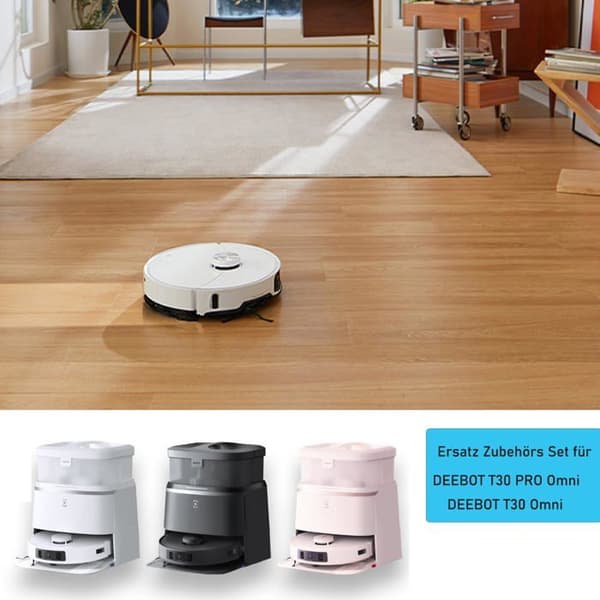 Tilbehørssæt til Ecovacs Deebot T30 Omni/T30 Pro Omni, 6 antibakterielle støvposer, 6 moppepuder, 1 [BLE255]