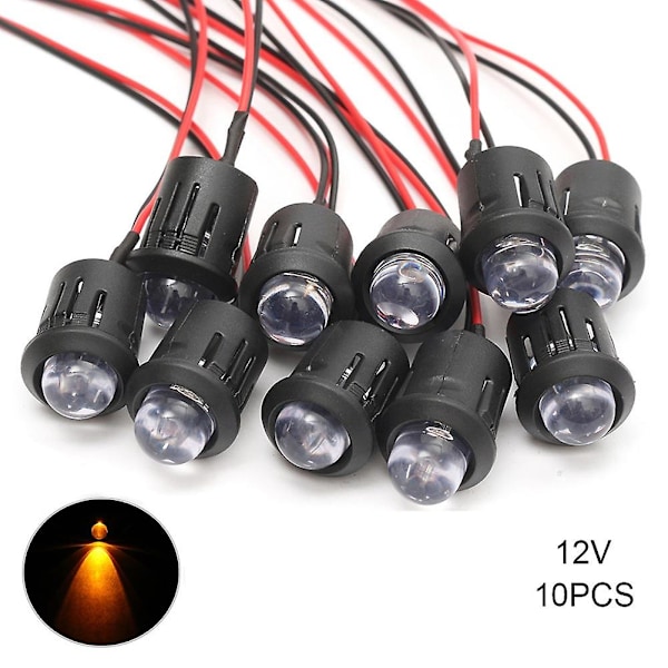10 kpl/setti 12 V 10 mm esijohdotettu vakio LED erittäin kirkas kirkas vesilinssi polttimon kaapeli 20 cm esijohdotettu LED Yellow