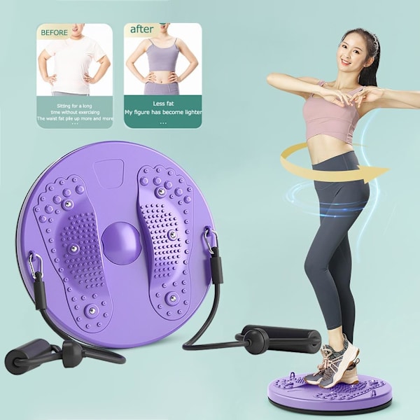 Twist Waist Disc Balance Board med dragsko - Kroppsformande midjetvridningsskiva - Fitness-skivspelare för träning hemma Purple with rope