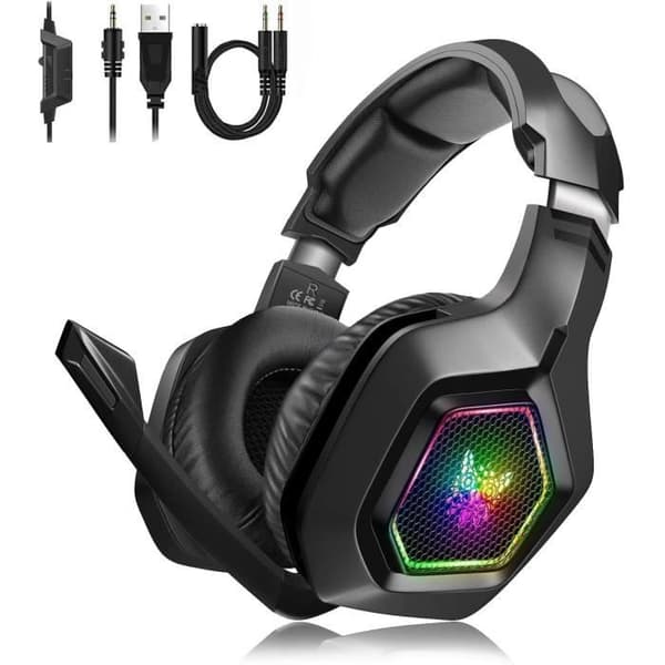 Gaming-headset - ONIKUMA - PS4-headset - 7.1 Surroundljud - Brusreducerande mikrofon - LED