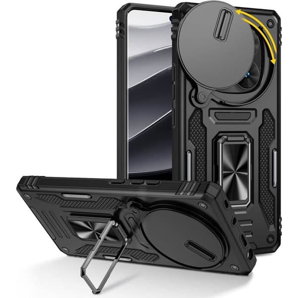 Fodral för Xiaomi Redmi Note 14 Pro 4G/5G, med ringstativ, [360° militärklassat skydd] Skjutbart kameraskydd