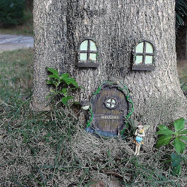 Miniature Fe Hus Dør Vindue Og Lysekrone Mini Lys Træ Have Dør Gave[D]