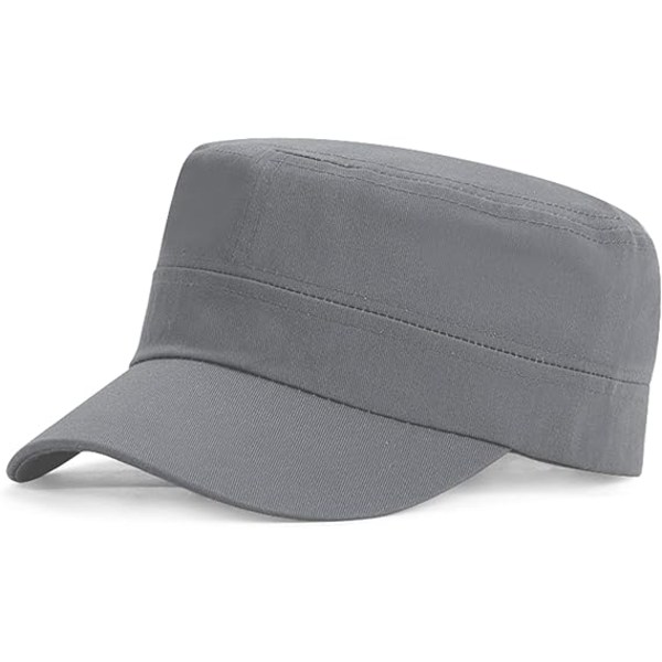 Unisex Classic Army Cap Flat Top Plain Hat, Justerbare Fasjonable Military Sports Caps, Cadet Cap, Pustende utendørs hatter Grey