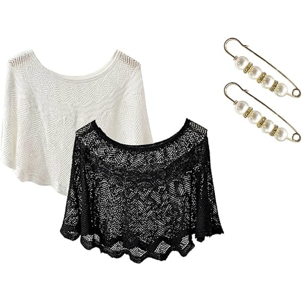 2PCS Sjal Wraps för kvinnor med ärmar  För kvinnor Casual Open Knit Top Lace Sommar Lätt Solid Sun Proof Sjal