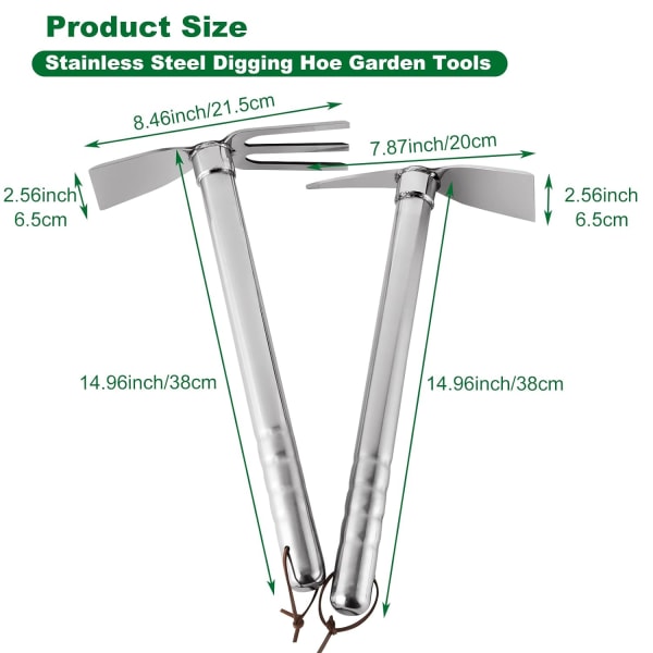 2 stk hagearbeid redskaper, 2 i 1 hagearbeid hakke og rive og 2 i 1 spade og hakke 2pc