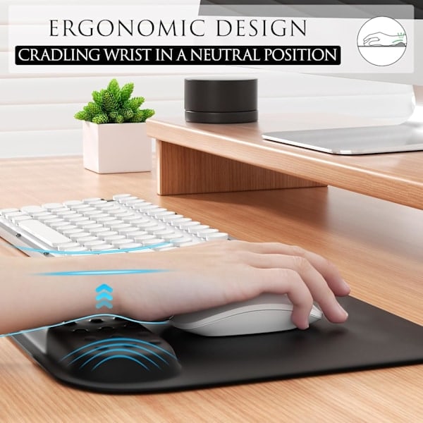 Ergonomisk musemåtte med håndledsstøtte i memoryskum, komfortabel computermusemåtte til bærbar computer, smertelindrende håndledsstøtte, sort prik Black Dot