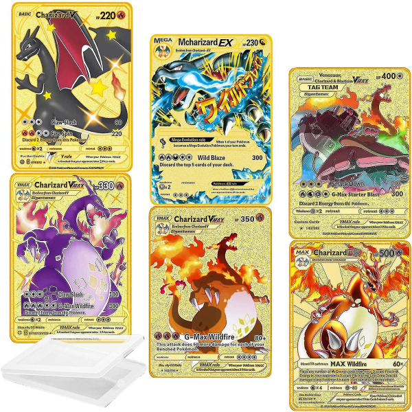 Charizard Vmax Metal Guldbelagt Kort, Charizard Vmax Dx Gx Metal Guldbelagt Kort