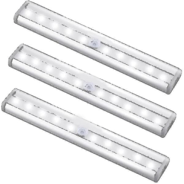 3-pakke oppgraderte USB oppladbare 10 LED magnetiske bevegelsessensorlys