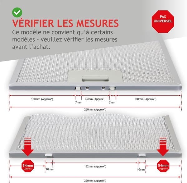 1 stk. metalfilter til emhætte - fedtfilter - universalfilter til emhætte - 320 x 260 mm - 5