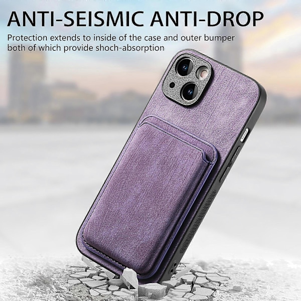 Retro Läder Kortficka Magnetiskt Mobilskal för iPhone 14 Purple