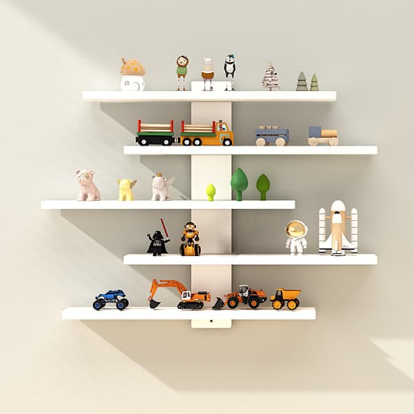 5-Vånings Justerbar Väggmonterad Displayhylla för Actionfigurer Vit White