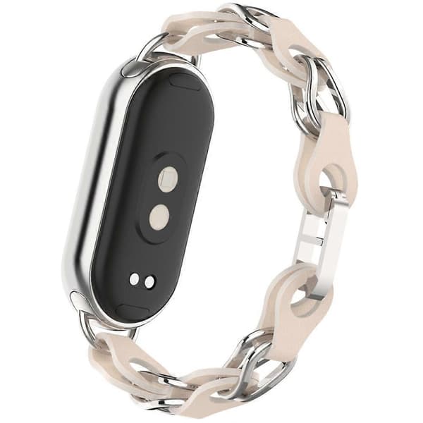 Til Xiaomi Mi Band 9/Smart Band 8 Urremode Hul Zinklegering+Læderkæde Rem Multicolor Style E