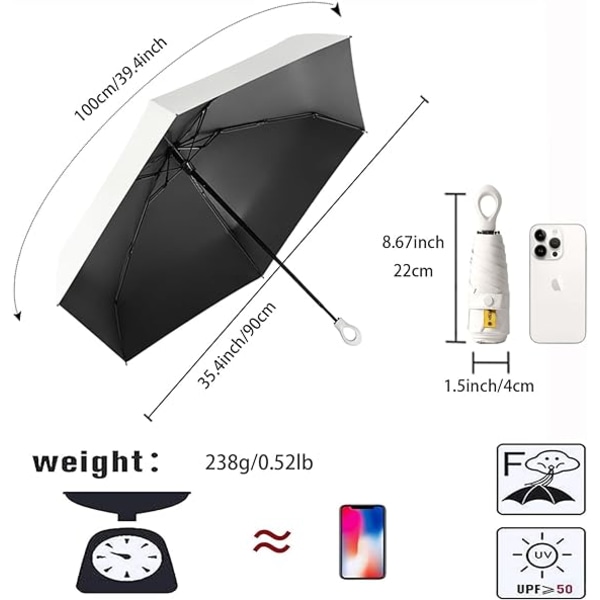 Mini Sol Resa Paraply Ringhandtag Beläggningsskikt Tyg Blockering Lätt Liten Bärbar Ryggsäck/Regn Sol/Män Kvinnor Barn black