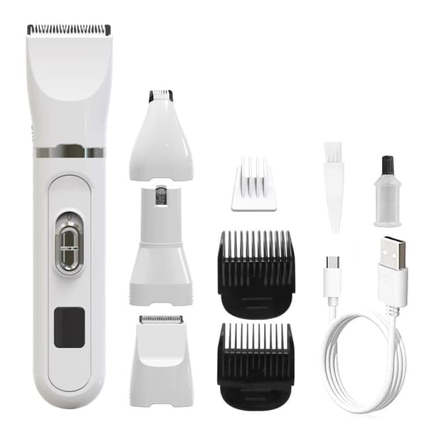 4-i-1 Husdjursklippare Professionell Hundhårstrimmer Set LCD Husdjurshårklippare Set White
