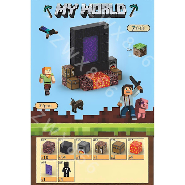 Minecraft-minihahmo Pelikartta DIY Magneettilelut Minecraft Dungeons Sarjakuvamaailma Mallintaja Luovat lelut Lapsille Lahjat T043-32PCS