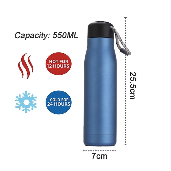 Vandflaske i rustfrit stål Vakuumisoleret termokolbe Genanvendelig sportsflaske Sort blue