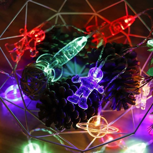 LED-stjärnhimmel för barnrumsdekoration, LED-astronaut, rymdskepp, raket, hänge, festbelysning, väggfönster, träd, dekorationsbelysning Multicolour 1.5M