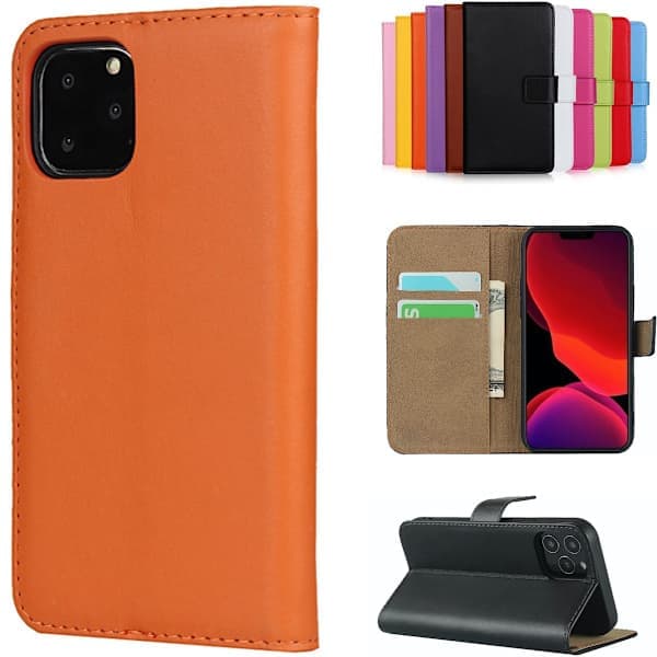iPhone 12/12 Pro Plånboksfodral - Läder Flip Cover med Kortfack, Fullt Skydd Orange orange